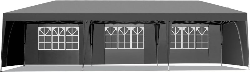 Photo 1 of 10x30ft Ez Pop Up Canopy, Portable Instant Canopy Tent with 8 SideWalls for Outdoor Events, Party, Wedding, Birthday,Graduation(Dark Gray, 10x30ft)