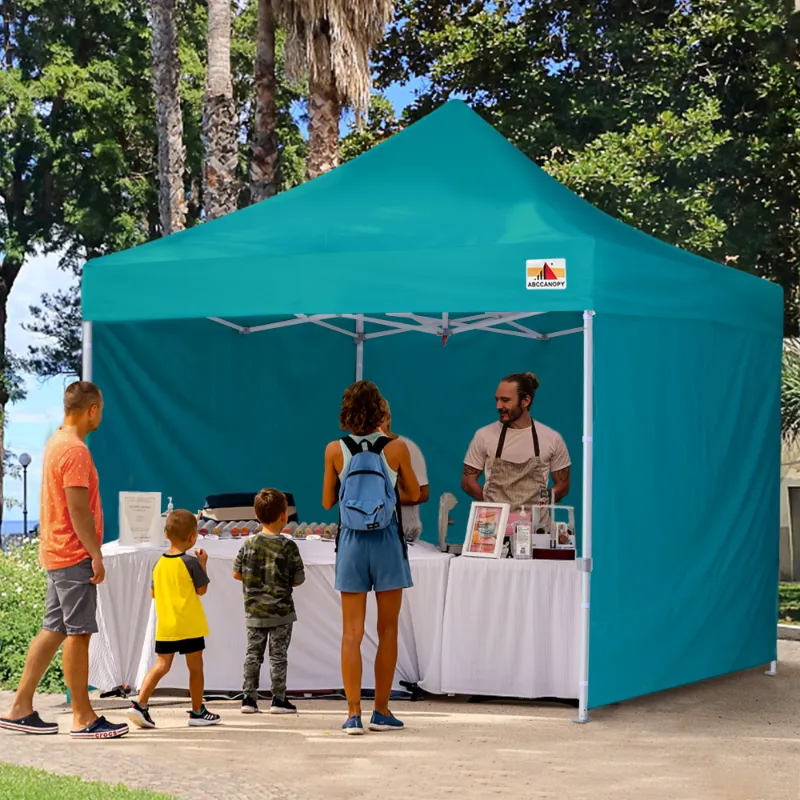 Photo 1 of 10 ft x 10 ft Metal Pop-Up Commercial Canopy Tent with walls, Turquoise