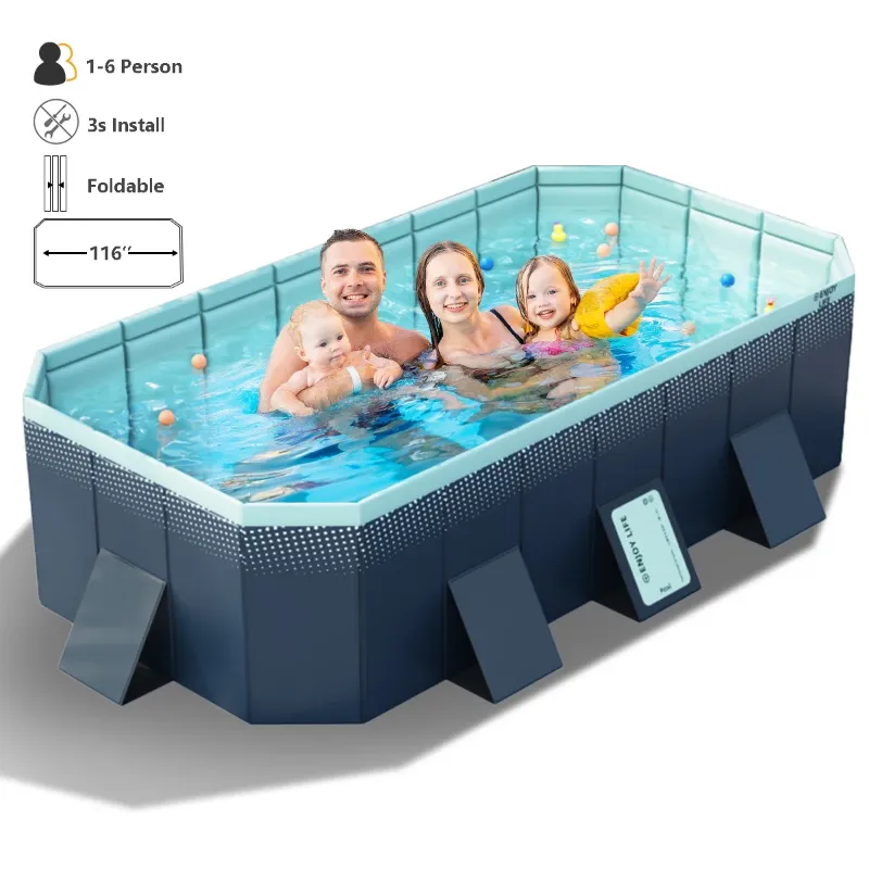 Photo 1 of  Foldable Swimming Pool, Large Non-Inflatable Outdoor Pools for Kids Adults Above Ground Pools, Blue, 116''x65''x22''