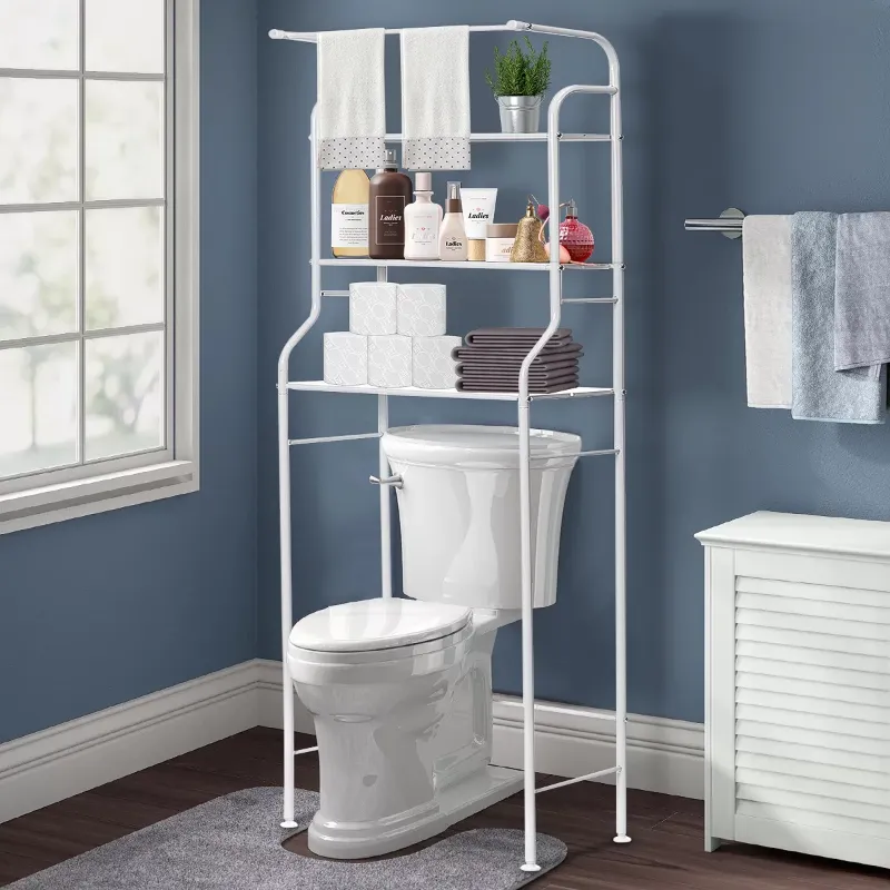 Photo 1 of  over the Toilet Storage 3 Tier Bathroom Shelf with Towels Hanging Rod, 62*24 inch Metal Bathroom Organizer Storage Rack, White