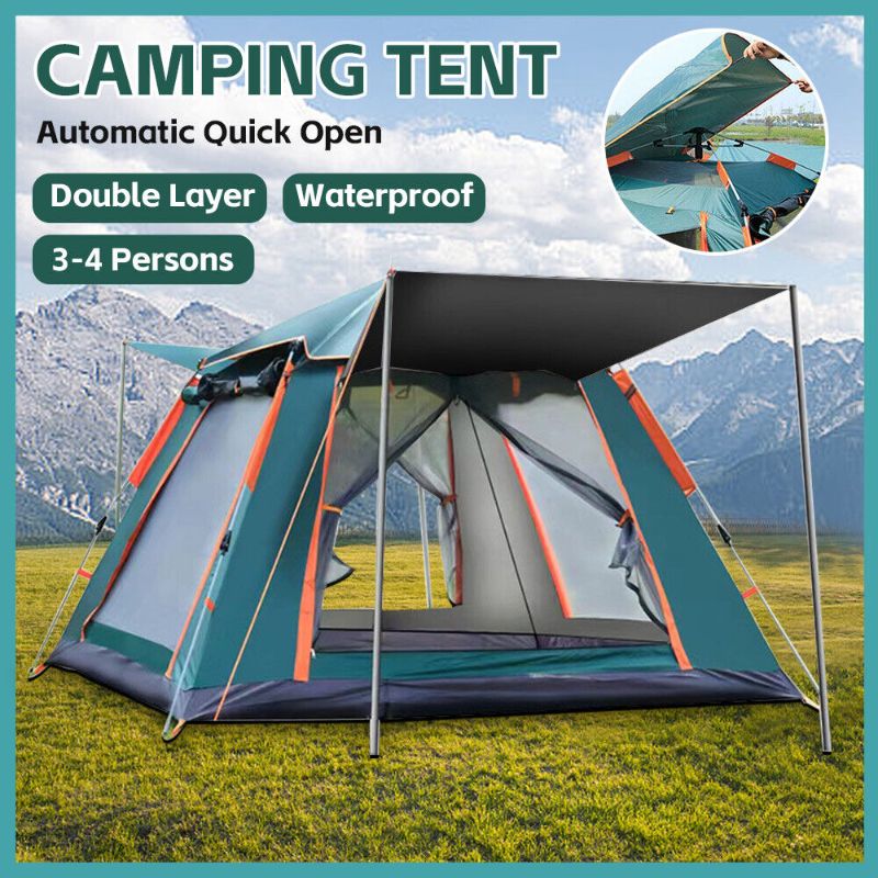 Photo 1 of 3-4 Person Tent Pop Up Outdoor Camping Auto Instant Open Family Tent Tourist Tent