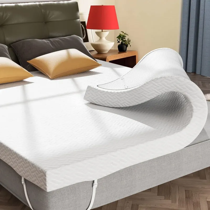 Photo 1 of 3 Inch Queen Size Gel-Infused Cooling Memory Foam Mattress Topper with Removable & Washable Bamboo Cover