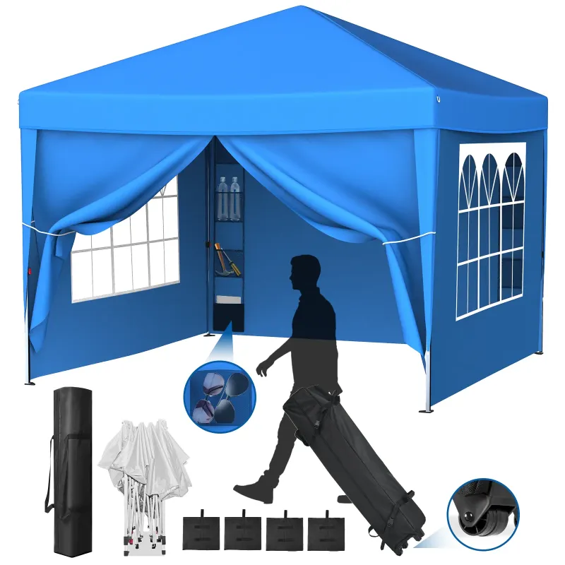 Photo 1 of 10' x 10' Pop up Canopy Tent with Sidewalls, Gazebo for Patio Outdoor Camping, Blue