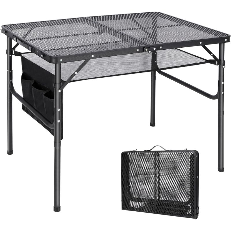 Photo 1 of 3ft Folding Portable Grill Table for Outside, Lightweight Aluminum Metal Grill Stand Table with Adjustable Heights for Camping Cooking BBQ RV Picnic, Black