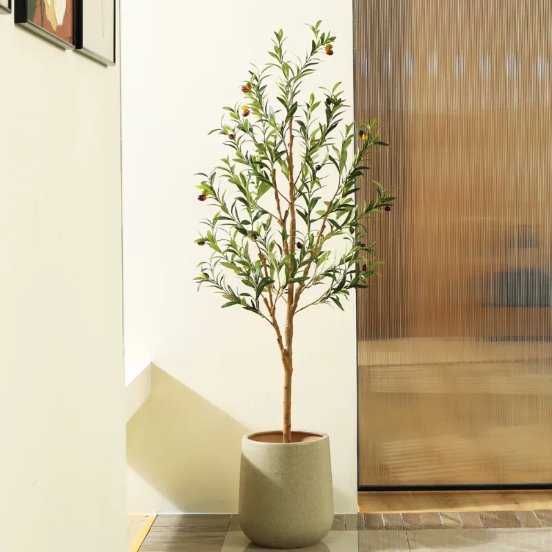 Photo 1 of 5FT Artificial Olive Tree with Fruits and Wood Branches, Potted Faux Olive Plants. 8 lb