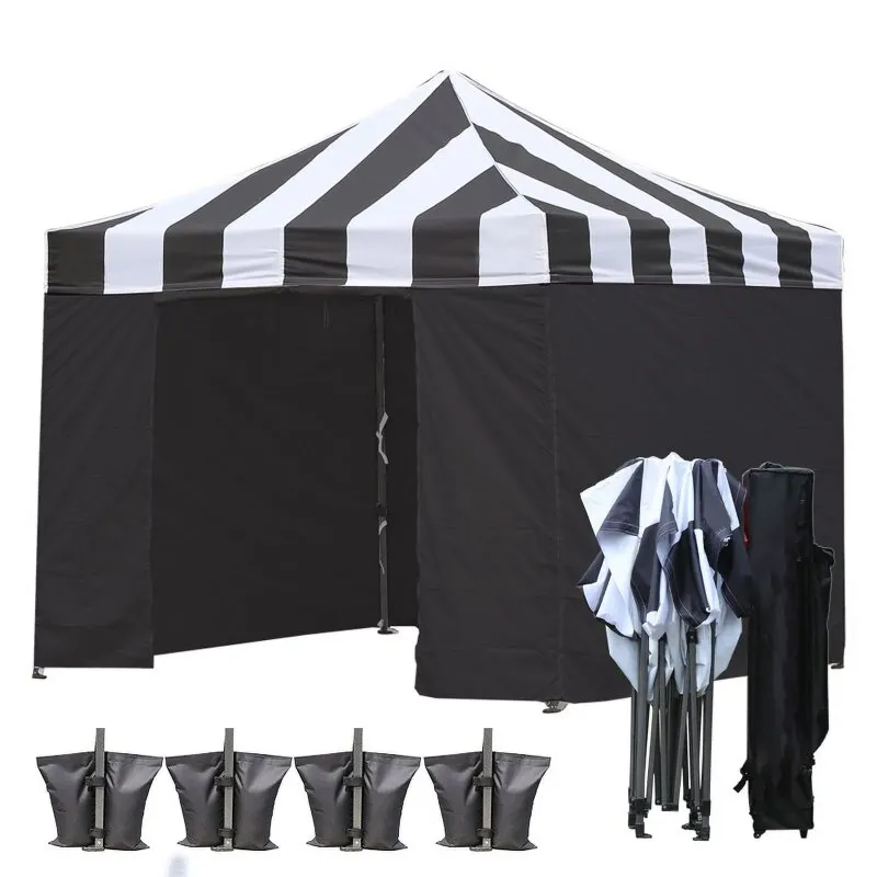 Photo 1 of 10x10 Pop up Canopy Tent with Sidewalls, Commercial Grade Heavy Duty Canopy with Striped Top, Blue