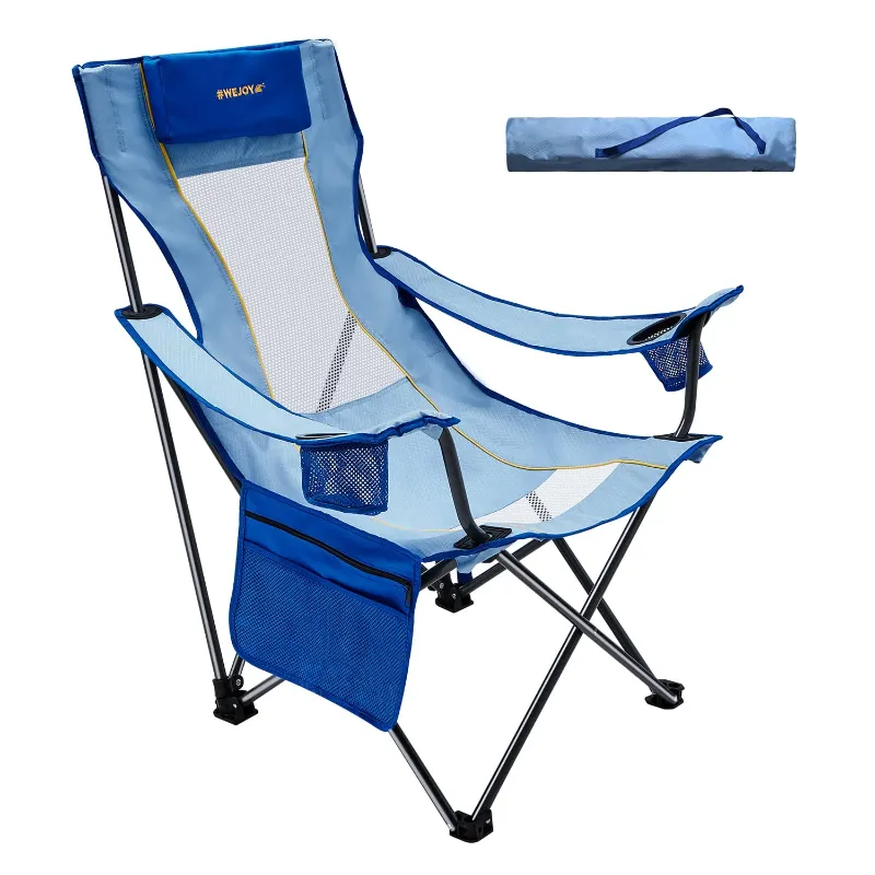 Photo 1 of  Folding Beach Chair High Back Camping Chairs Portable Outdoor Lawn Chairs Support up to 265lbs Blue