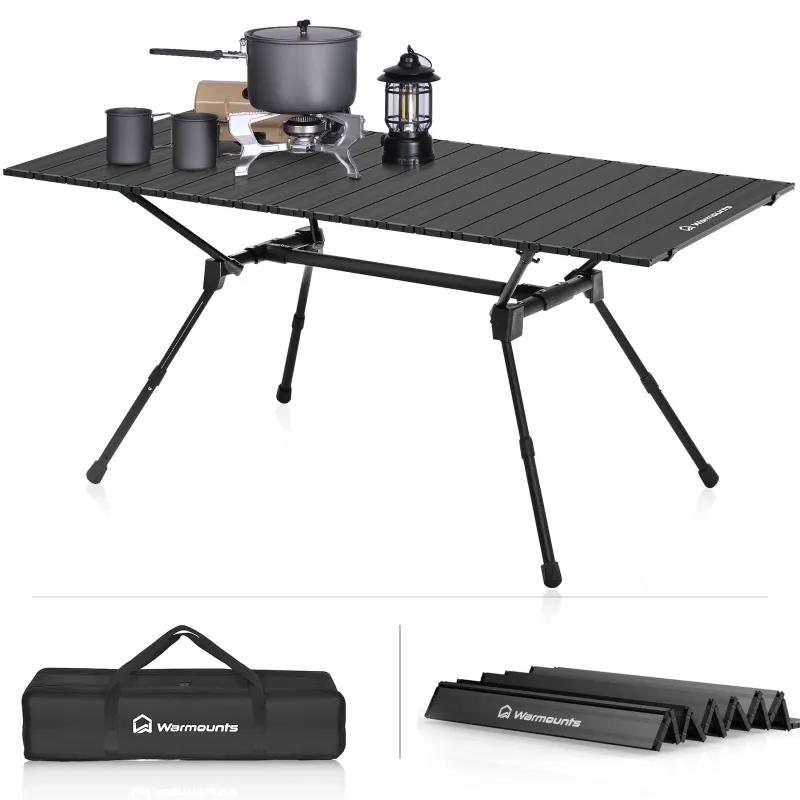 Photo 1 of 49? Aluminum Foldable Table for Camping Adjustable Height, Portable Outdoor Camp Table w/ Carrying Bag, 4-6 People