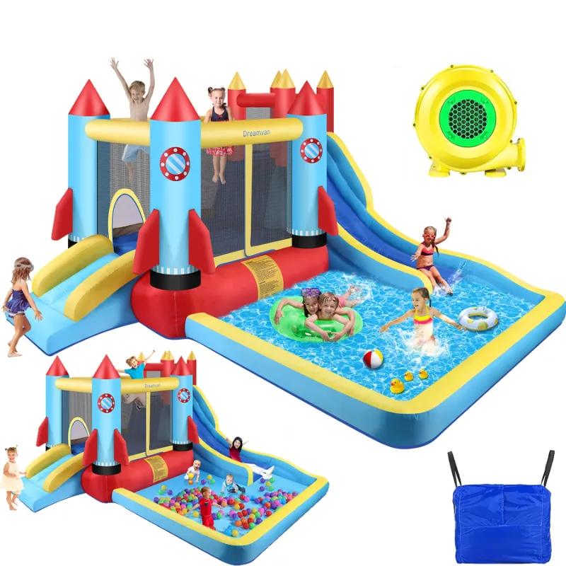 Photo 1 of 146''x 132'' x 82'' Inflatable Bounce Houses for Kids 3-12 with Blower Double Slide Climbing Wall and Ball Pit/Large Pool Outdoor/Indoor Bouncy House, PVC, Child, Teen, Toddler