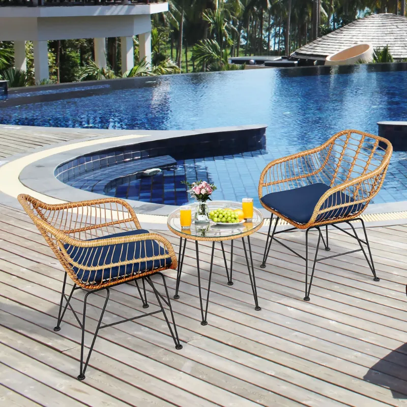 Photo 1 of 3PCS Patio Rattan Bistro Furniture Set