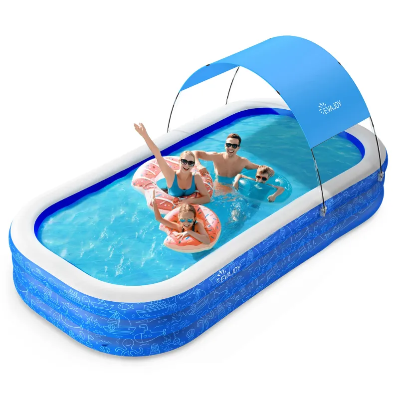 Photo 1 of Large Inflatable Swimming Pool with Canopy, 150” x 70” x 20” Full-Sized Inflatable Pool for Kids & Adults, Kiddie Pool with Sun Shade, Blow Up Pool for Backyard, Garden, Age 3+, Blue