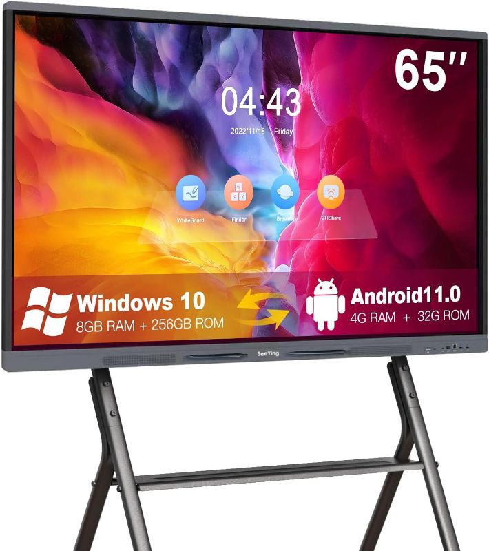 Photo 1 of 65 Inch Smart Board 4K UHD Touchscreen Digital Electronic Whiteboard Interactive Whiteboard, Built in Dual System for Office, Classroom (Wall Mount Included)