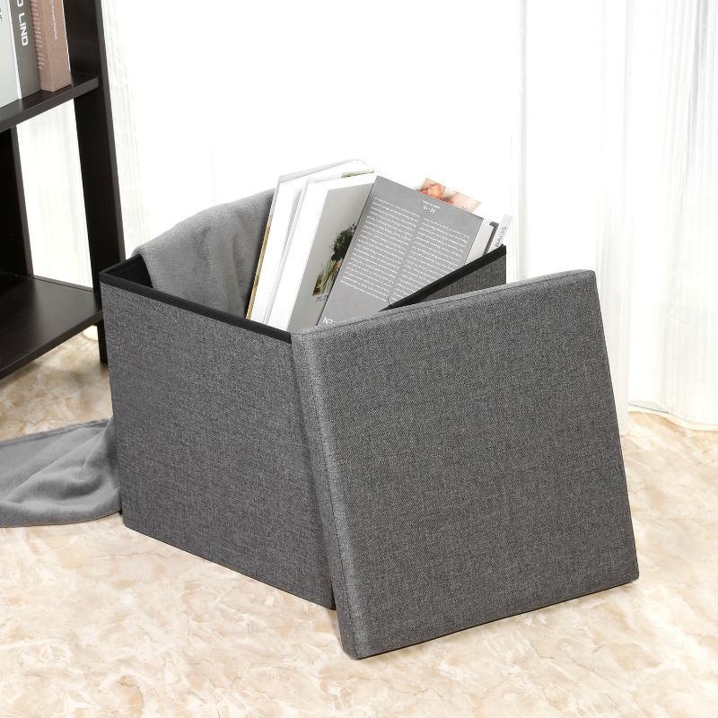 Photo 1 of 15" Folding Storage Ottoman with Lid Tray,Coffee Table,Foot Rest, Toy Chest for Living Room(Grey)