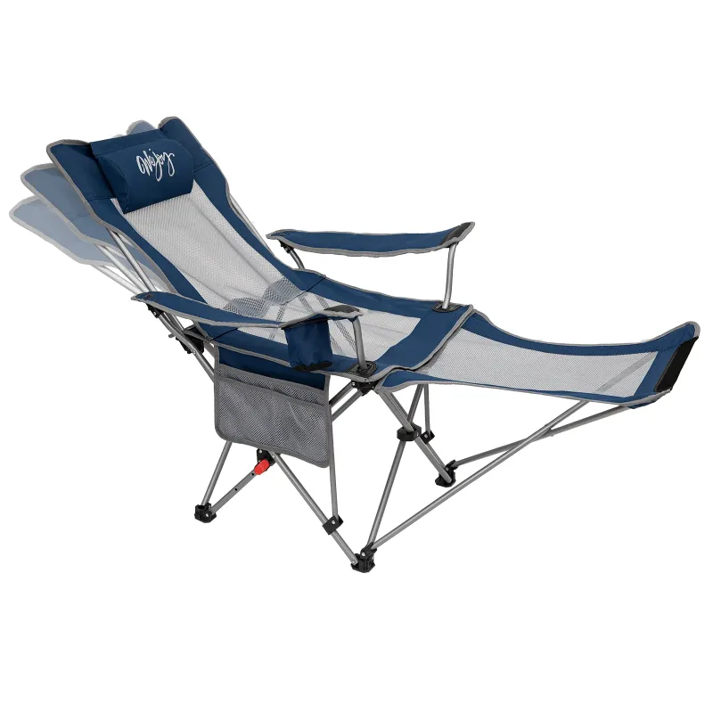 Photo 1 of 2-in-1 Reclining Camping Chair Deals 3-Position Adjustable Folding Lawn Chairs for Adult(NAVY/GREY)