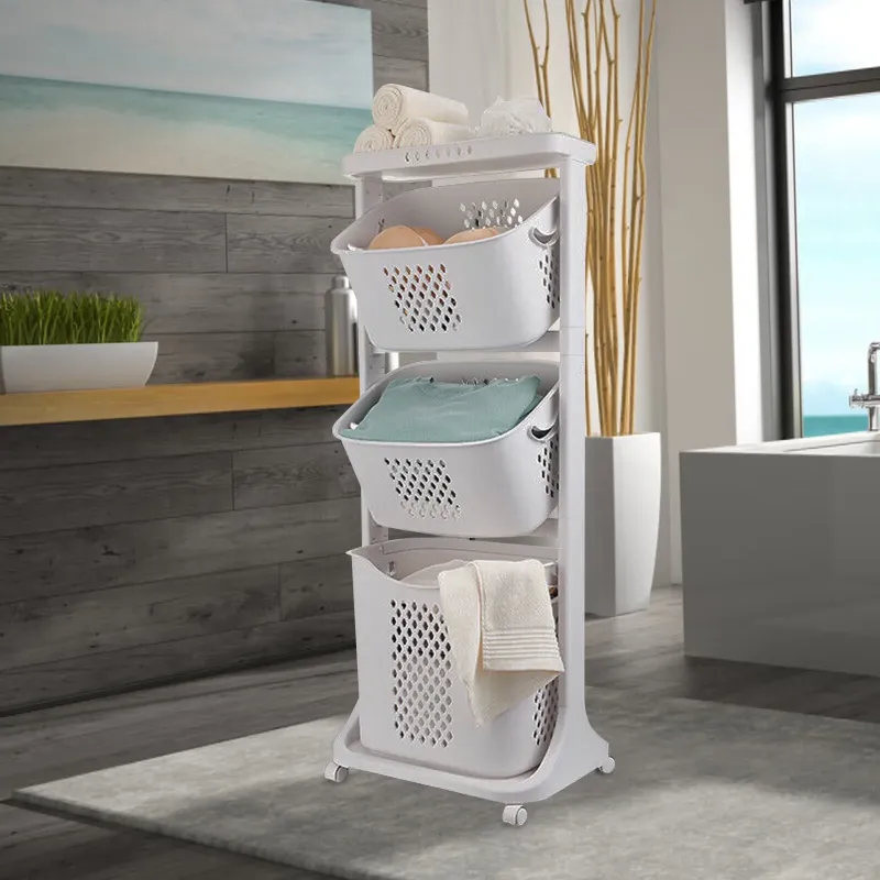 Photo 1 of 17"×13"×43" 3-Tier Laundry Hamper Basket Sorter with Wheels Small Clothes Storage Organizer Shelf Rolling Cart for One Person