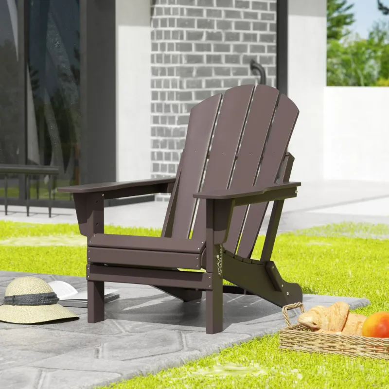 Photo 1 of  Outdoor Folding HDPE Adirondack Chair, Patio Seat, Weather Resistant, Dark Brown