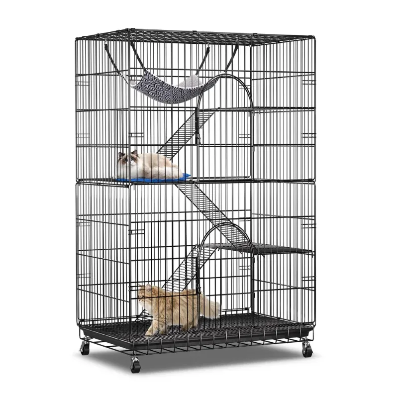 Photo 1 of  4 Tier Cat Cage, 52'' H Pets Playpen Cat Kennel Ferret Crate Folding Steel