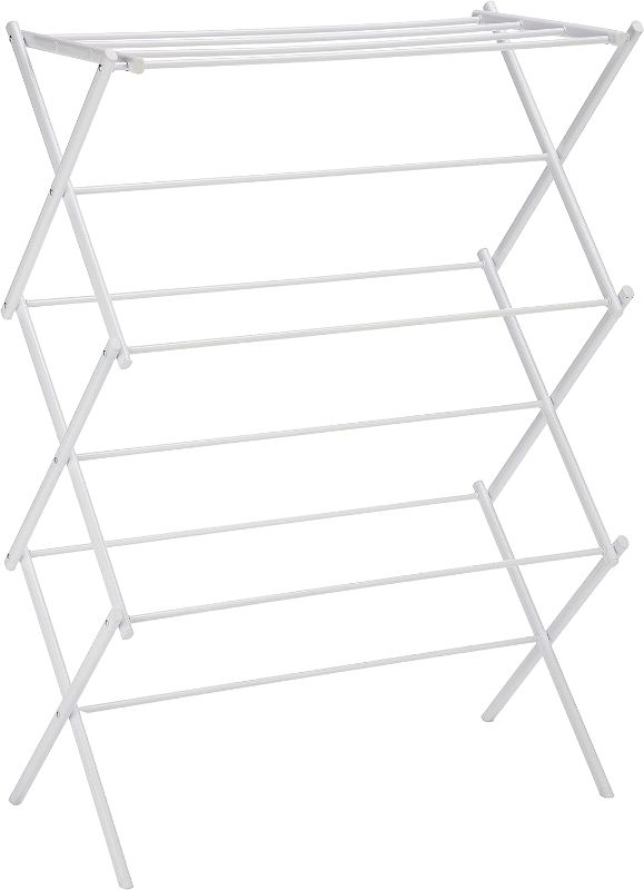 Photo 1 of Amazon Basics Foldable Laundry Rack for Air Drying Clothing - 29.4 x 14.8 x 41.9 inches (LxWxH), White