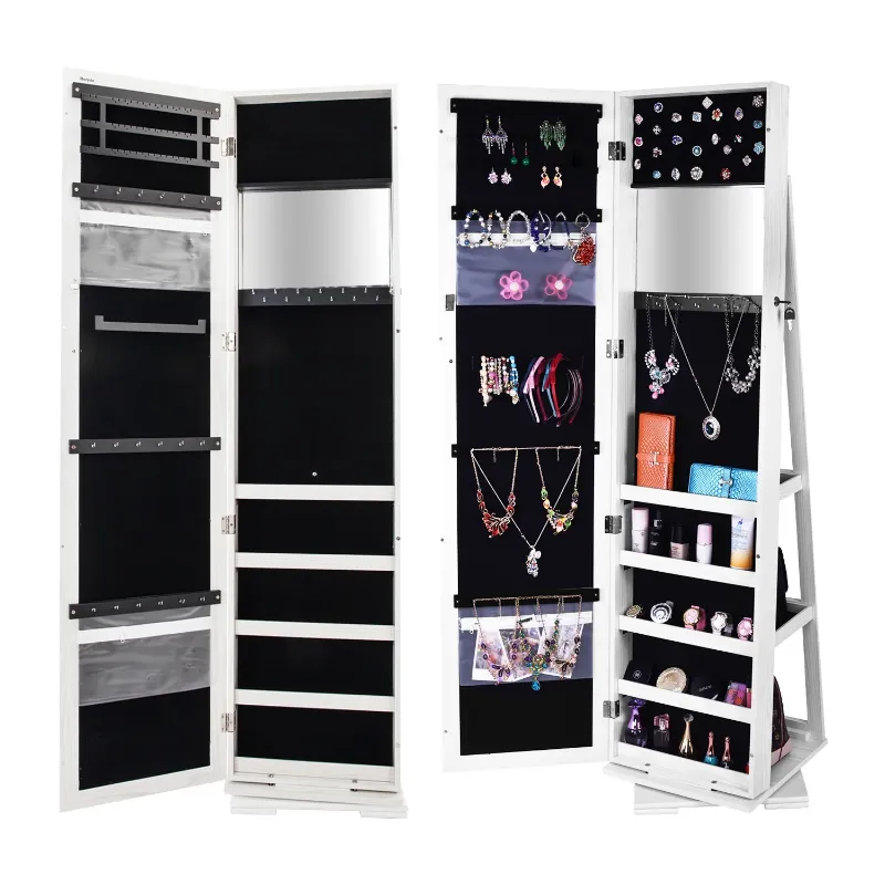 Photo 1 of 360 Degree Lockable Mirrored Jewelry Cabinet Armoire Mirror Organizer Storage Box Stand