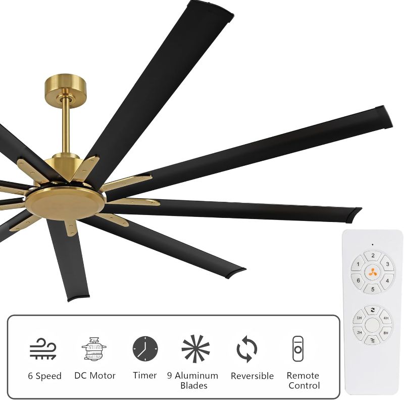 Photo 1 of 65 Inch Ceiling Fans with Lights and Remote, Gold Indoor/Outdoor Ceiling Fan with Quiet Reversible DC Motor, 6 Speeds, 3CCT, 8 Blades Large Ceiling Fan f