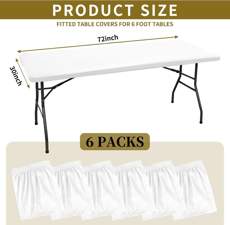 Photo 1 of 6 Pack Stretch Fabric Table Top Cap Cover, fits 6' Tables, Spandex Table Covers Washable Elastic Universal Rectangle Tablecloth Protector for Indoor Outdoor Party Picnic Wedding, White, 30" W x 72" L