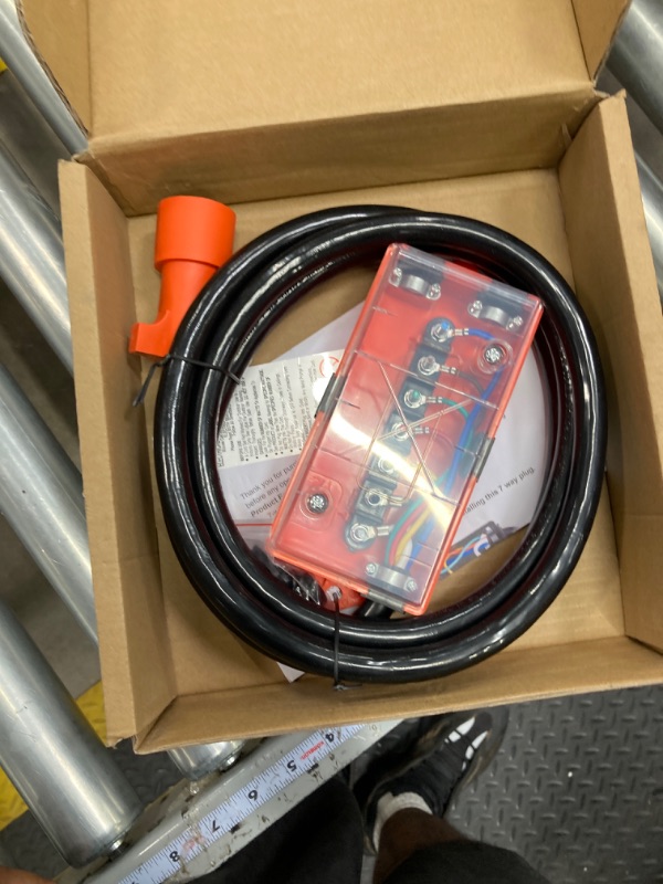 Photo 1 of 7 Way Trailer Plug with Junction Box,Waterproof Double Prongs Connector,Light & Brake Control 7 Inline Trailer Cable for RV Standard -8 Feet 8 ft