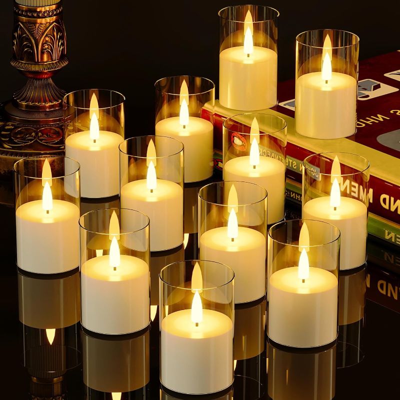 Photo 1 of **2 pack*** 
12Pack Flickering Flameless Candles with Timer, LED Candles Battery Powered, Small Flameless Pillar Candles, Votive Candles Battery Operated for Wedding Party Centerpieces Table [Clear, 2"X3"]