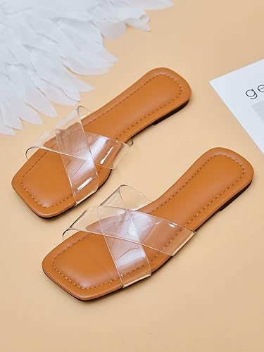 Photo 1 of 
Visit the GORGLITTER Store
GORGLITTER Clear Sandals Criss Cross Strappy Flat Sandals Cute Vacation Sandals