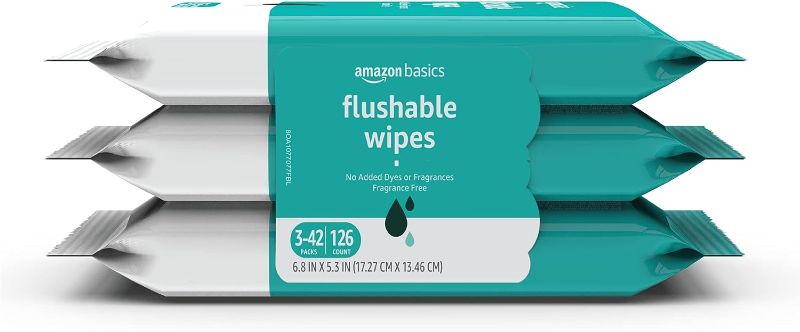 Photo 1 of 
Amazon Basics Flushable Adult Toilet Wipes, Fragrance Free, 252 Count (6 Packs of 42) Packaging May Vary