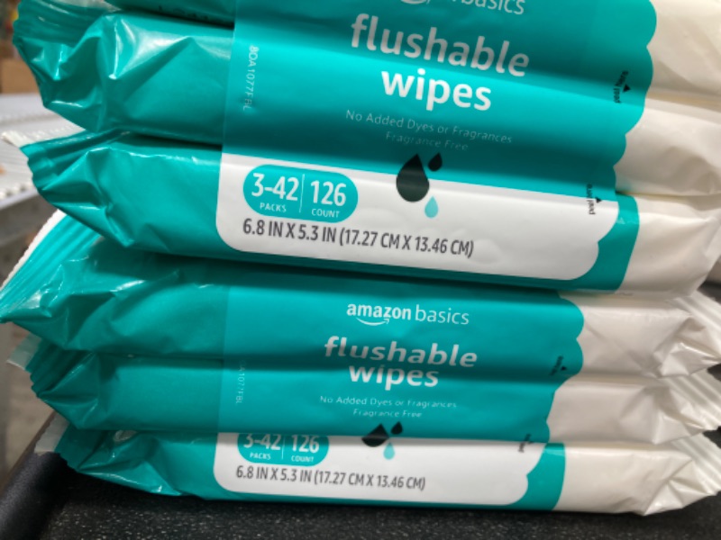 Photo 3 of Amazon Basics Flushable Adult Toilet Wipes, Fragrance Free, 252 Count (6 Packs of 42) Packaging May Vary 42 Count (Pack of 6)