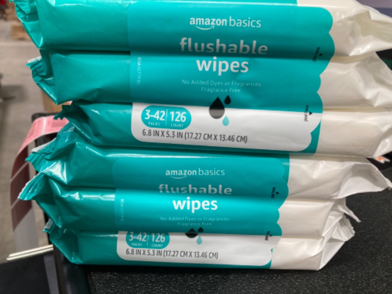 Photo 2 of Amazon Basics Flushable Adult Toilet Wipes, Fragrance Free, 252 Count (6 Packs of 42) Packaging May Vary 42 Count (Pack of 6)