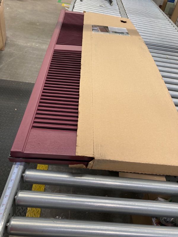 Photo 2 of 15 Inch x 59 Inch Standard Louver Exterior Vinyl Window Shutters, Burgundy (Pair)