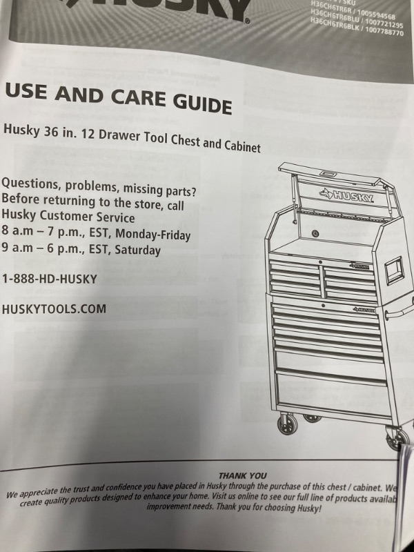 Photo 3 of ***ONLY THE BOTTOM*** husky 36 in 12 drawer tool chest and gabinet