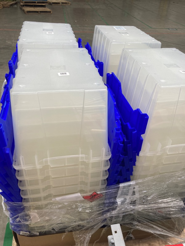 Photo 3 of Akro-Mils 98486 Plastic Storage Container 12 Gallon KeepBox with Hinged Attached Lid, 21-1/2 Inch x 15-Inch x 12-1/2 Inch, Clear/Blue, Pallet of 48 Clear/Blue 12 Gallons 48-Pack