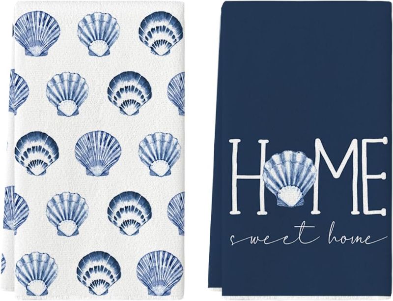 Photo 1 of Artoid Mode Shells Sweet Home Summer Kitchen Towels Dish Towels, 18x26 Inch Seasonal Summer Decoration Hand Towels Set of 2