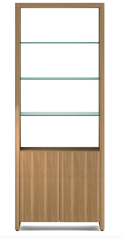 Photo 1 of BDI Furniture Linea Shelf 5802-83.75" x 33'' Leaning Shelf for Living Room, Family Room or Office with 5 Polished Tempered Glass Shelves, Natural Walnut
