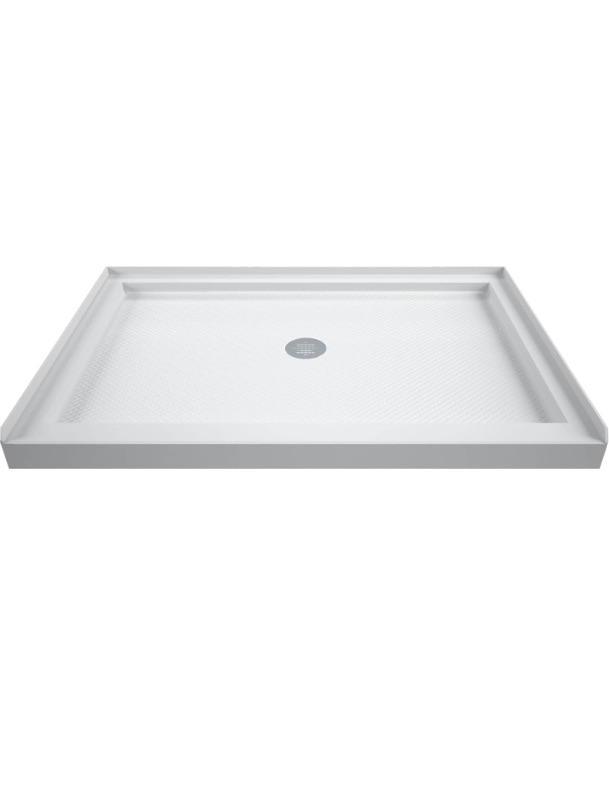 Photo 1 of DreamLine SlimLine 32 in. D x 42 in. W x 2 3/4 in. H Center Drain Single Threshold Shower Base in White, DLT-1132420