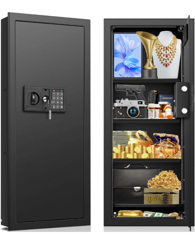 Photo 2 of 33.46" Tall Fireproof Wall Safes Between the Studs 16" Centers, Electronic Hidden Safe with Removable Shelf, Home Safe for Firearms, Money, Jewelry, Passport