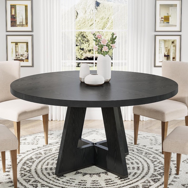 Photo 1 of ***(TABLE TOP ONLY)***
Tribesigns Round Dining Table Wood Kitchen Table for Dining Room Living Room, 47 in Dinning Room Tables for 4 Man, Farmhouse Dinner Table with Wooden Tabletop and Cross Base, Black(Only Table)