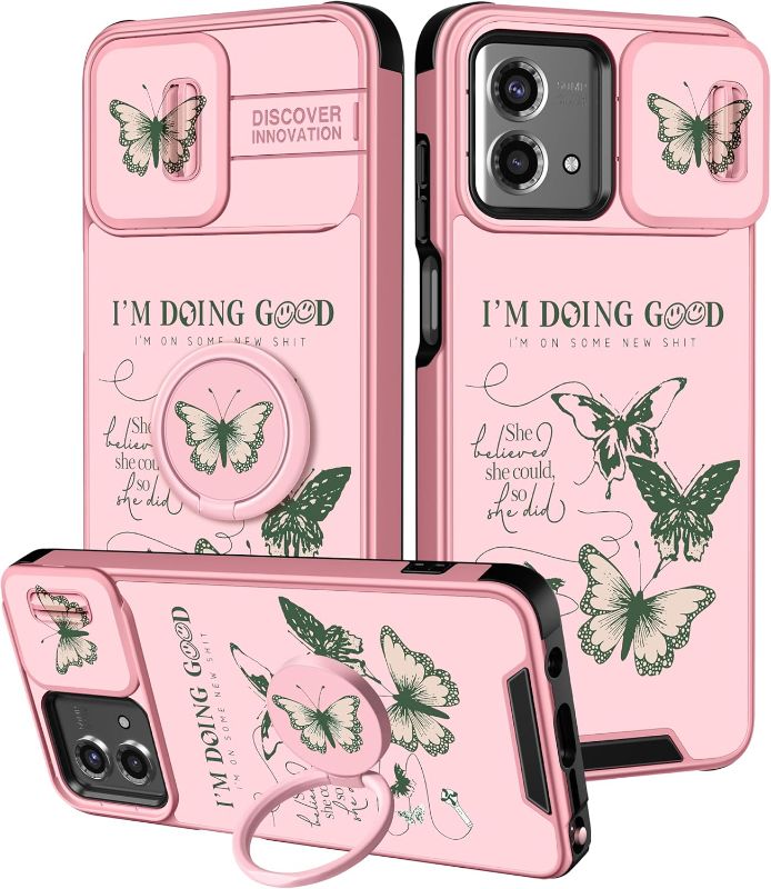 Photo 1 of (2in1 for Moto G Stylus 5G 2023 Case for Women Butterfly Cute Girls Phone Cover Girly Flowers Floral Aesthetic Butterflies Design with Camera Cover and Ring Stand for Moto G Stylus 5G Case
