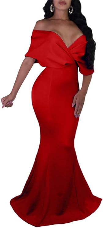 Photo 1 of *** SIMILAR *** GOBLES Women Sexy V Neck Off The Shoulder Evening Gown Fishtail Maxi Dress - Large