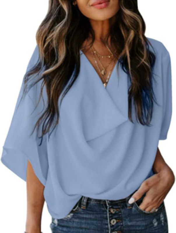 Photo 1 of *** SIMILAR *** Women 3/4 Sleeve Chiffon Shirts Blouses and Tops Dressy Casual Soft Comfy Shirt - Small