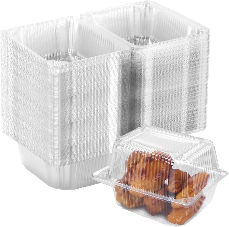 Photo 1 of 100 Pack Disposable Clear Plastic Clamshell Hinged Food Portable Square Containers for Salads,Fruit,Hamburgers,Sandwiches,Cupcake(5.3" x 4.2" x 3.4")
