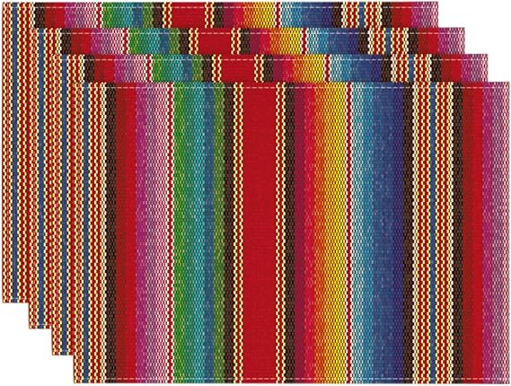 Photo 1 of Artoid Mode Colorful Stripes Dia De Los Muertos Fiesta Mexico Paper Placemats, 12x18 Inch Spring Table Mats for Party Kitchen Dining Decoration
