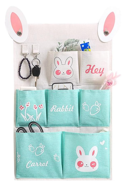 Photo 1 of Multifunctional Hanging Bag Cute Cartoon Modeling Dormitory Fabric Hanging Basket Sundries Storage Bag Bathroom Wall Hanging Bag Behind The Door Wall Hanging Storage Bag (2, Green)
