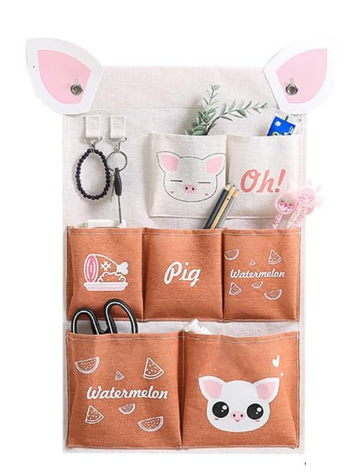 Photo 1 of Multifunctional Hanging Bag Cute Cartoon Modeling Dormitory Fabric Hanging Basket Sundries Storage Bag Bathroom Wall Hanging Bag Behind The Door Wall Hanging Storage Bag (1, Orange)
