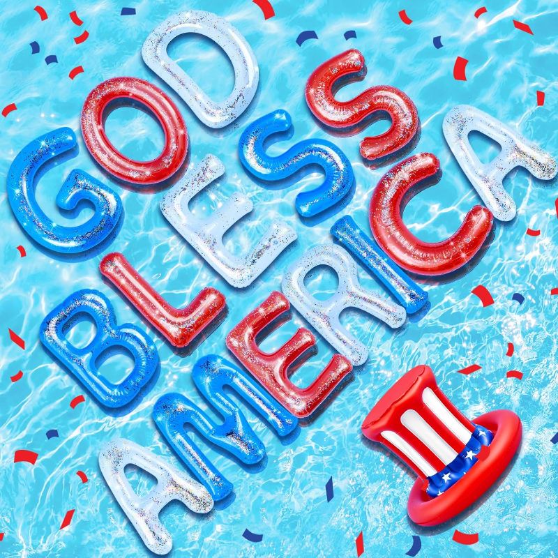 Photo 1 of 16 Pcs 20" Patriotic Floating Pool Letters Floating Letters for 4th of July Pool Party Decoration USA Letter Pool Floats for Summer Memorial Day Independence Day Party Decor
