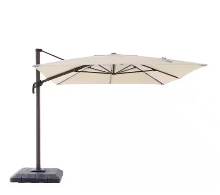 Photo 1 of 10 ft. x 12 ft. Aluminum Rectangle Offset Cantilever Outdoor Patio Umbrella in Cafe with Base Included
