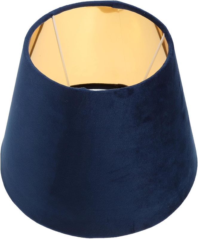 Photo 1 of 1pc Velvet Lamp Shade E27 Barrel Fabric Lampshade Gold Lining Lamp Cover Table Lamp Shade Clip on Light Shades for Home Office, Blue
