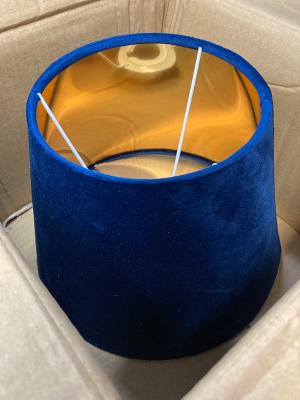 Photo 2 of 1pc Velvet Lamp Shade E27 Barrel Fabric Lampshade Gold Lining Lamp Cover Table Lamp Shade Clip on Light Shades for Home Office, Blue
